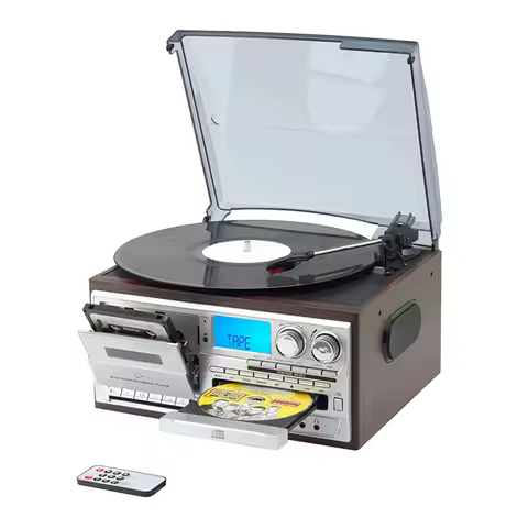 Combiné platine vinyle + CD + cassette + radio FM/AM — tour multi-format ABJF