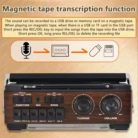 Boombox nomade — cassette + Bluetooth + USB + radio AM/FM + carte TF