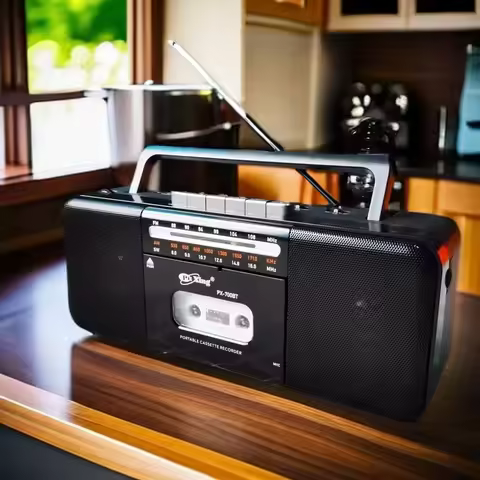 Boombox stéréo portable — cassette + Bluetooth + USB + radio AM/FM/SW
